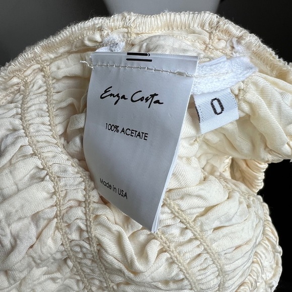 Enza Costa Textured Satin Smocked Tube Top Cream Strapless‎ Popcorn Chic - Picture 3 of 6